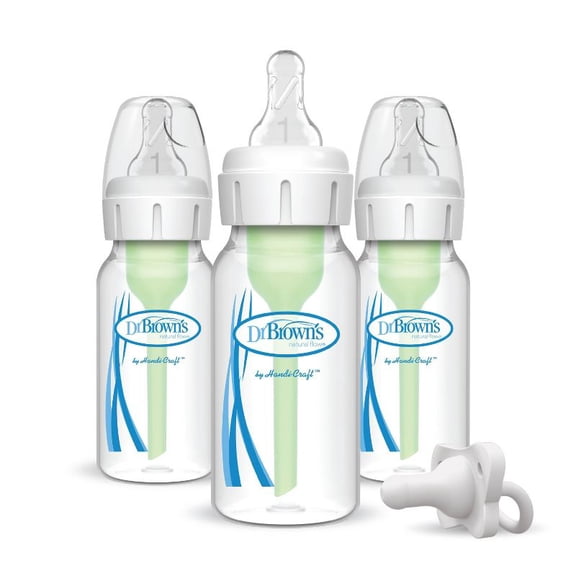 4oz Baby Bottle & Pacifier Set with Anti-Colic Narrow Bottle Design, Level 1 Slow Flow Silicone Nipple, BPA-Free for Newborn Feeding, Includes HappyPaci Pacifier, Easy-Clean Design