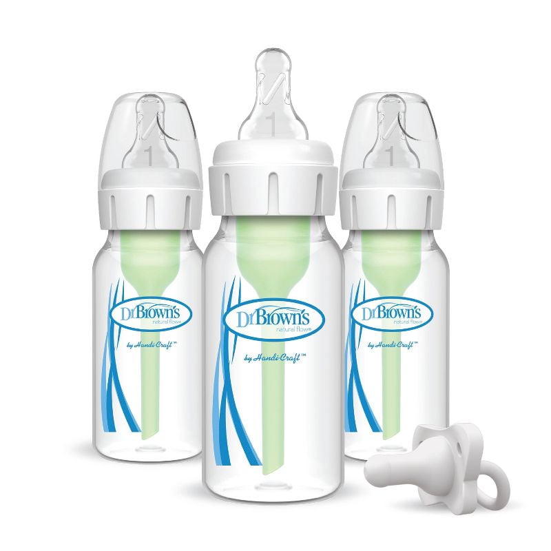4oz Baby Bottle & Pacifier Set with Anti-Colic Narrow Bottle Design, Level 1 Slow Flow Silicone Nipple, BPA-Free for Newborn Feeding, Includes HappyPaci Pacifier, Easy-Clean Design