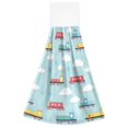thumbnail image 7 of Yayeee Kitchen Hanging Hand Towels Set of 2 with Loop Bathroom Absorbent Tie Towel, Blue Trains Pattern, 7 of 7