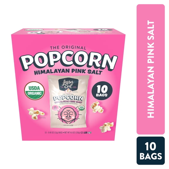 LesserEvil Organic Popcorn, Himalayan Pink, Gluten-Free .46 oz Bags, 10 Count
