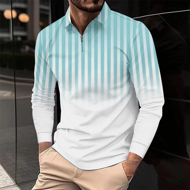 Blusa y camisa de manga larga con cuello vuelto para hombre, informal, con cuello vuelto, estampado, para fitness, deportiva, de manga larga, de poliéster