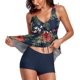 thumbnail image 3 of Trajes de baño para mujer, trajes de baño de dos piezas con estampado floral, camiseta sin mangas y pantalones cortos, trajes de baño con control de abdomen (talla XXL), 3 of 4