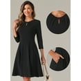 thumbnail image 2 of DARING DIVA Pleated Keyhole Neck A-Line 3/4 Sleeve Dress XS Black, 2 of 6