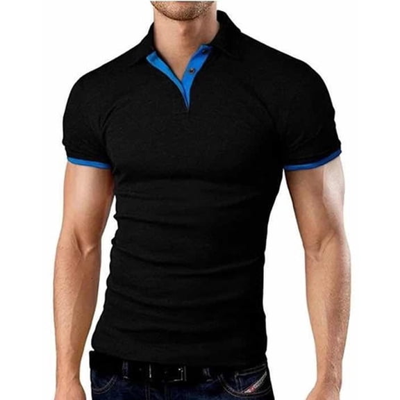 CIENVNSTG Short Sleeve Shirts for Men Casual Slim Fit Fashion Color Block Cotton Shirt Tops Black 5XL