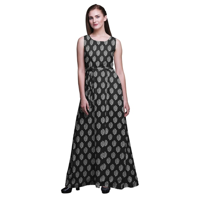 Bimba Block Women Long Tank MaxiDress Round Neck Printed Party Gown-X-Large
