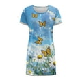 thumbnail image 4 of FKELYI Women's Nightgowns Soft Sleepwear Dress Crew Neck Sleep Dress Daisy Butterfly Print Comfy Button Down Pajama Dress Short Sleeve Loungewear for Spring Summer, L, 4 of 6