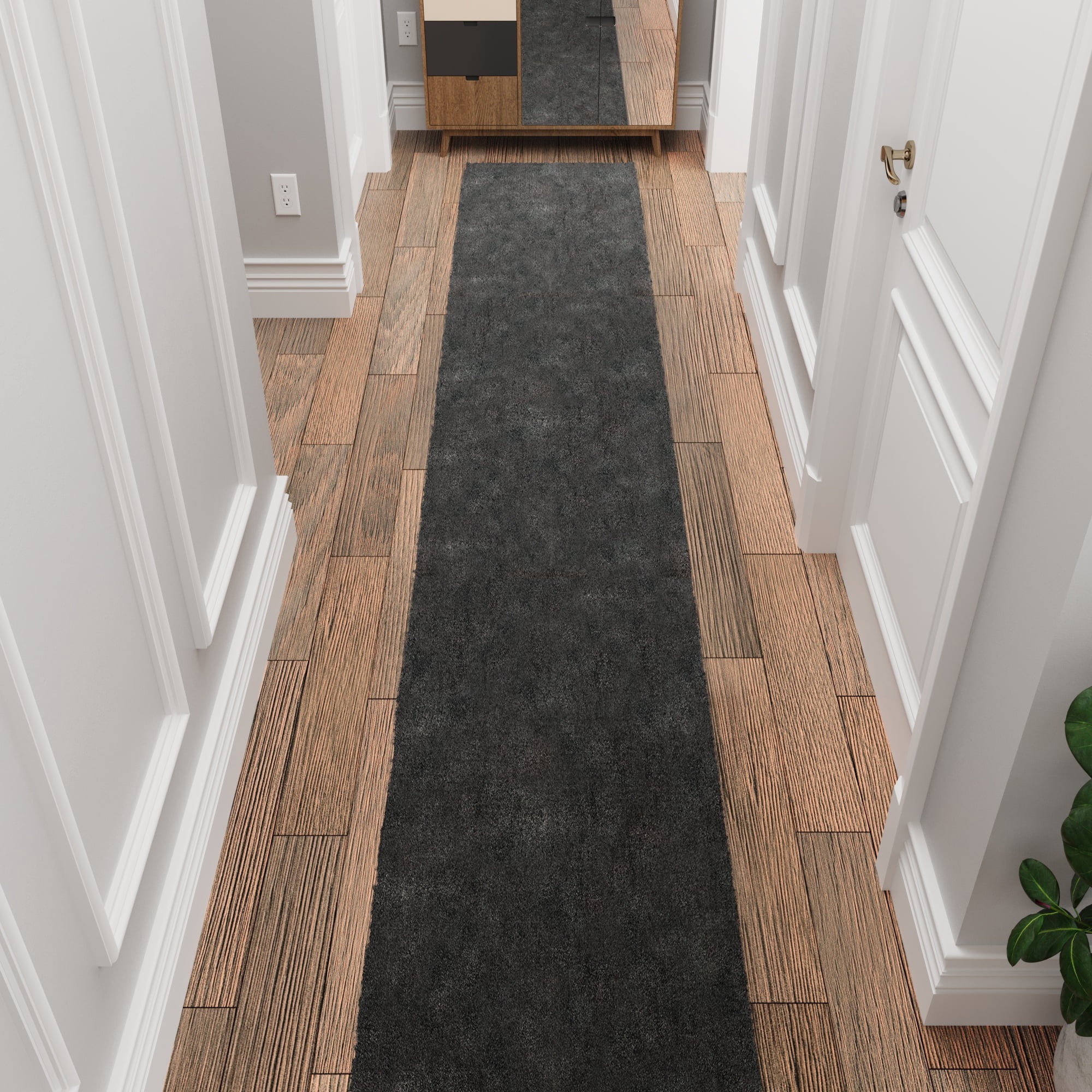 Ottomanson Aisle Runner Rug 1'11.6" x 33' – Non-Slip Plush Extra Long Indoor Runner, Charcoal