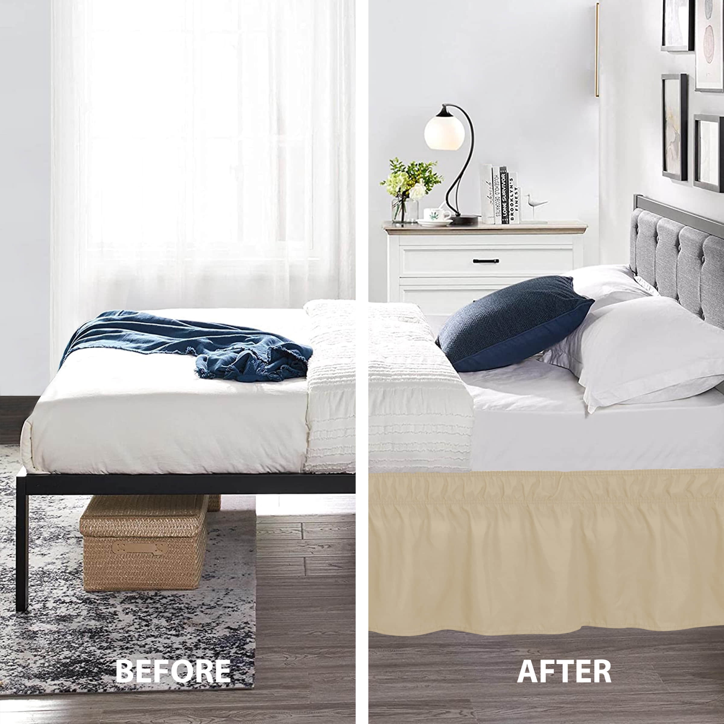 Subrtex Bed Skirt Wrap-Around Dust Ruffle Elastic 15 Inch Bed Cover, Twin, Sand