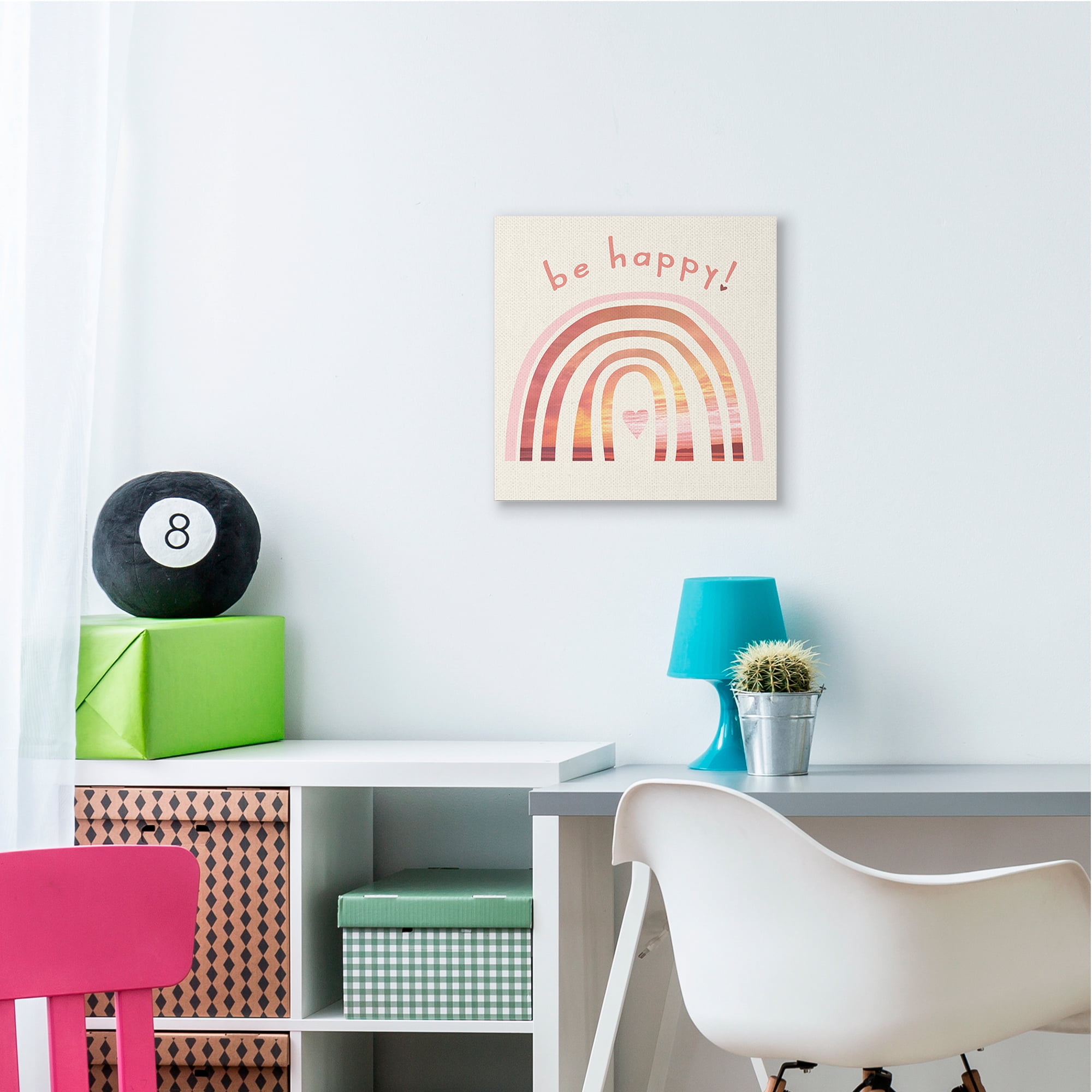 Be Happy Phrase Warm Tone Beach Rainbow Art for Kids Gallery-Wrapped Canvas Print Wall Art, 17x17