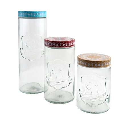 General Store Hollydale 3 Piece Canister Set with Decorated Steel Lids