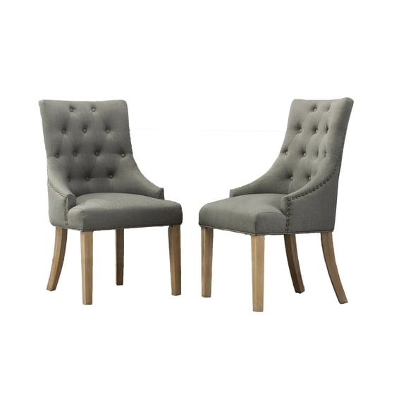 Dining Chairs Grey Button Tufted Solid Wood Wingback Hostess Chairs with Nail Heads Set of 2,Fabric Dining Chairs