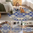thumbnail image 6 of 7ft Washable Round Rug, Boho Blue Non-Slip Circle Area Rug for Living Room Dining Room, Watercolor Flower Rhombus Polka Dot Indoor Floor Mat for Home Decor, 6 of 9