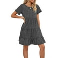 thumbnail image 4 of Liacowi Women Summer Mini Dress Casual Short Sleeve Floral Print Tiered Dress Loose Swing Dress, 4 of 7