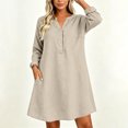 thumbnail image 5 of TEAJOPSUU Women's Midi Dresses Cotton Blend Loose Fit V Neck Button Placket Long Sleeve Dresses with Pockets Casual Solid Color Dresses Khaki, 5 of 7