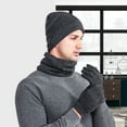 thumbnail image 3 of ievspot 1 Pcs Men Winter Beanie Hat Scarf Touchscreen Gloves Set Beanie Gloves Neck Warmer Set with Warm Knit Lined, 3 of 8