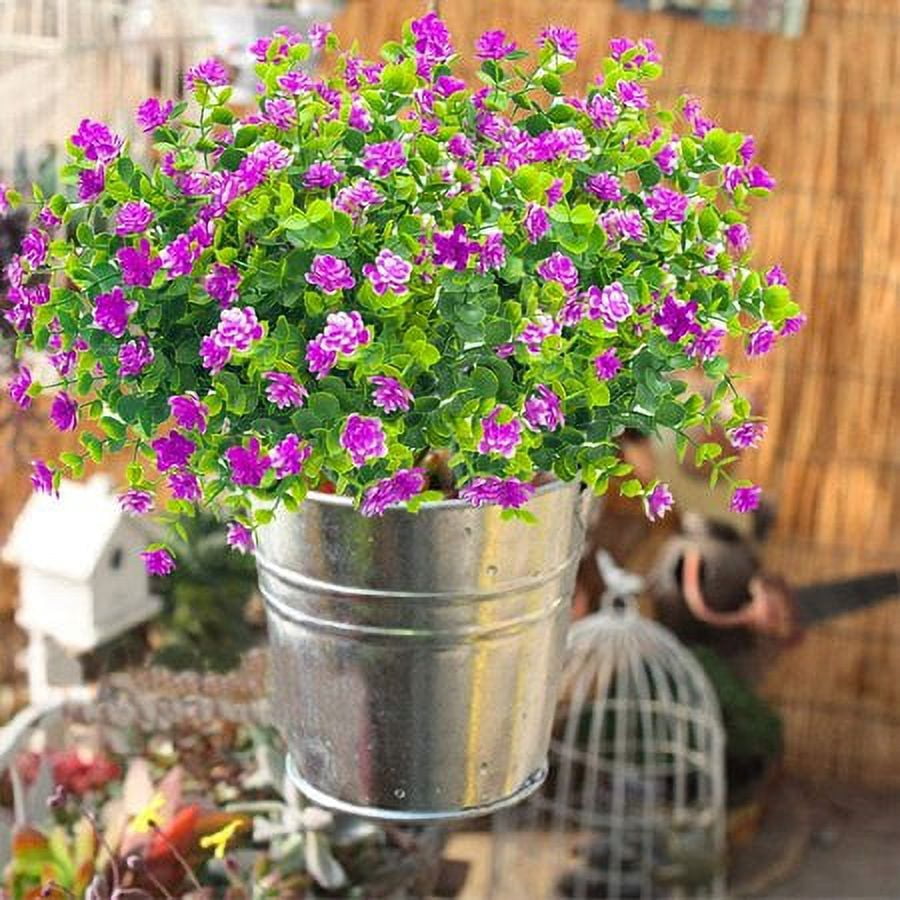 Morttic 12 Bundles Artificial Fake Flowers, Faux Outdoor Plastic Plants UV Resistant Shrubs Outside Indoor Decorations (Purple)