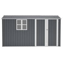 Heavy-Duty 8x12 Steel Storage Shed Gray Doors Window Air Vents