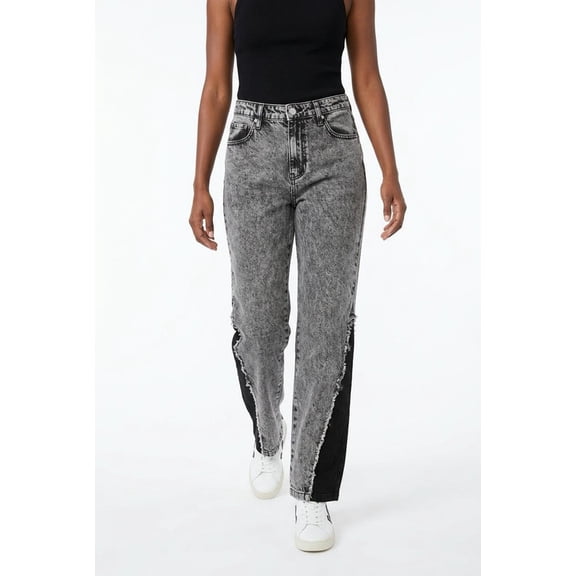 PTCL Women's Acid Wash High-Waist Jeans with Distressed Details