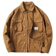 thumbnail image 4 of uublik Mens Classic Lapel Jean Jacket Casual Trucker Cowboy Coat Pocket Casual Front Denim Men Jackets Brown, 4 of 5