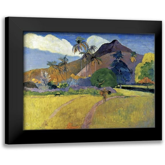 Gauguin, Paul 14x11 Black Modern Framed Museum Art Print Titled - Tahitian Landscape with a Mountain