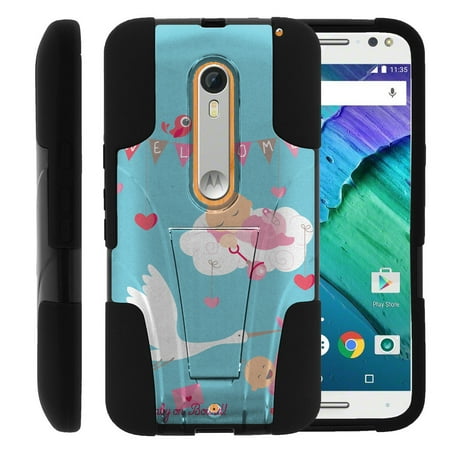 Motorola Moto X Style and Moto X Pure XT1575 STRIKE IMPACT Dual Layer Shock Absorbing Case with Built-In Kickstand - Swan and Baby