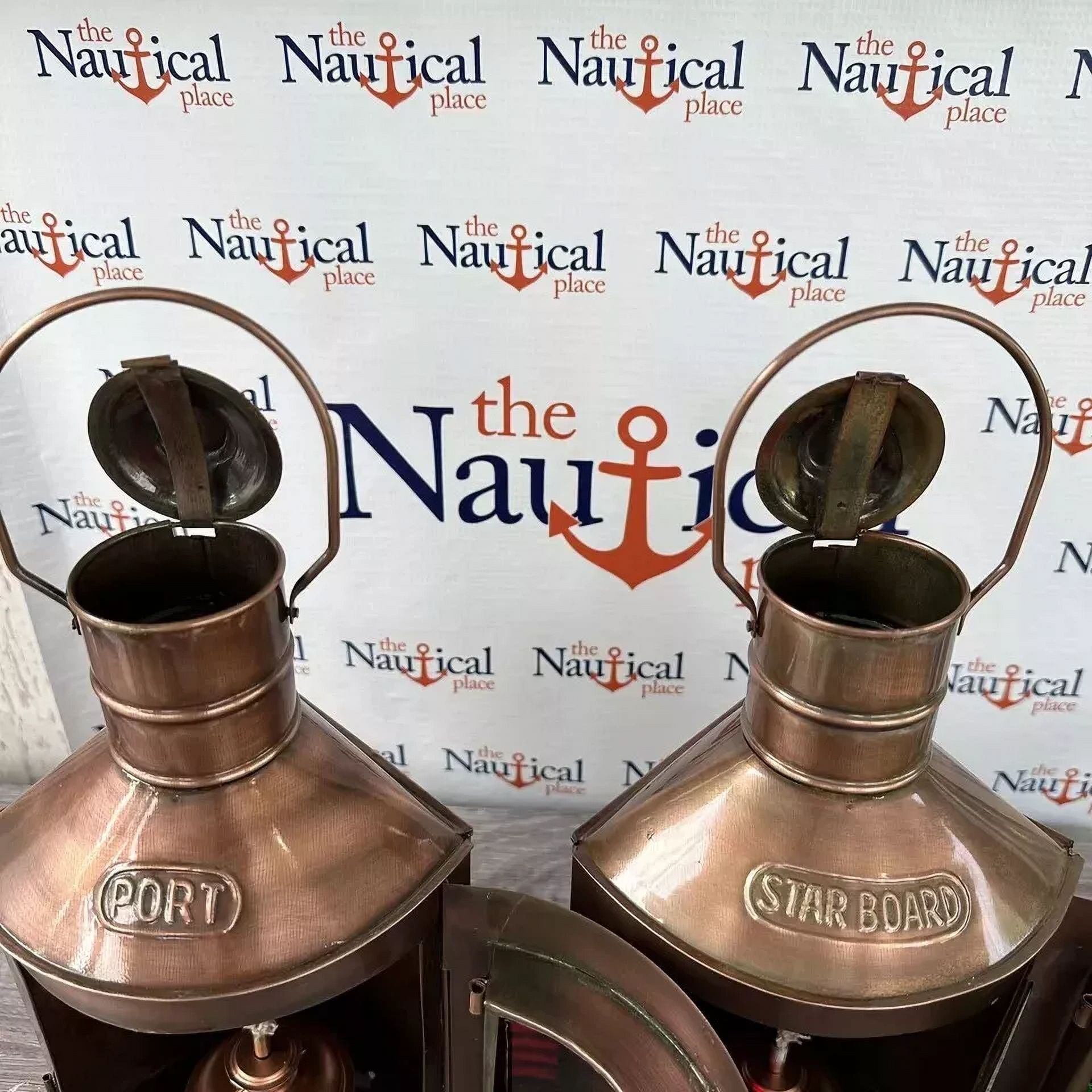 Port & Starboard Lanterns, Set of 2 Antique Brass Finish, Nautical Oil Lamps, Ship Lights