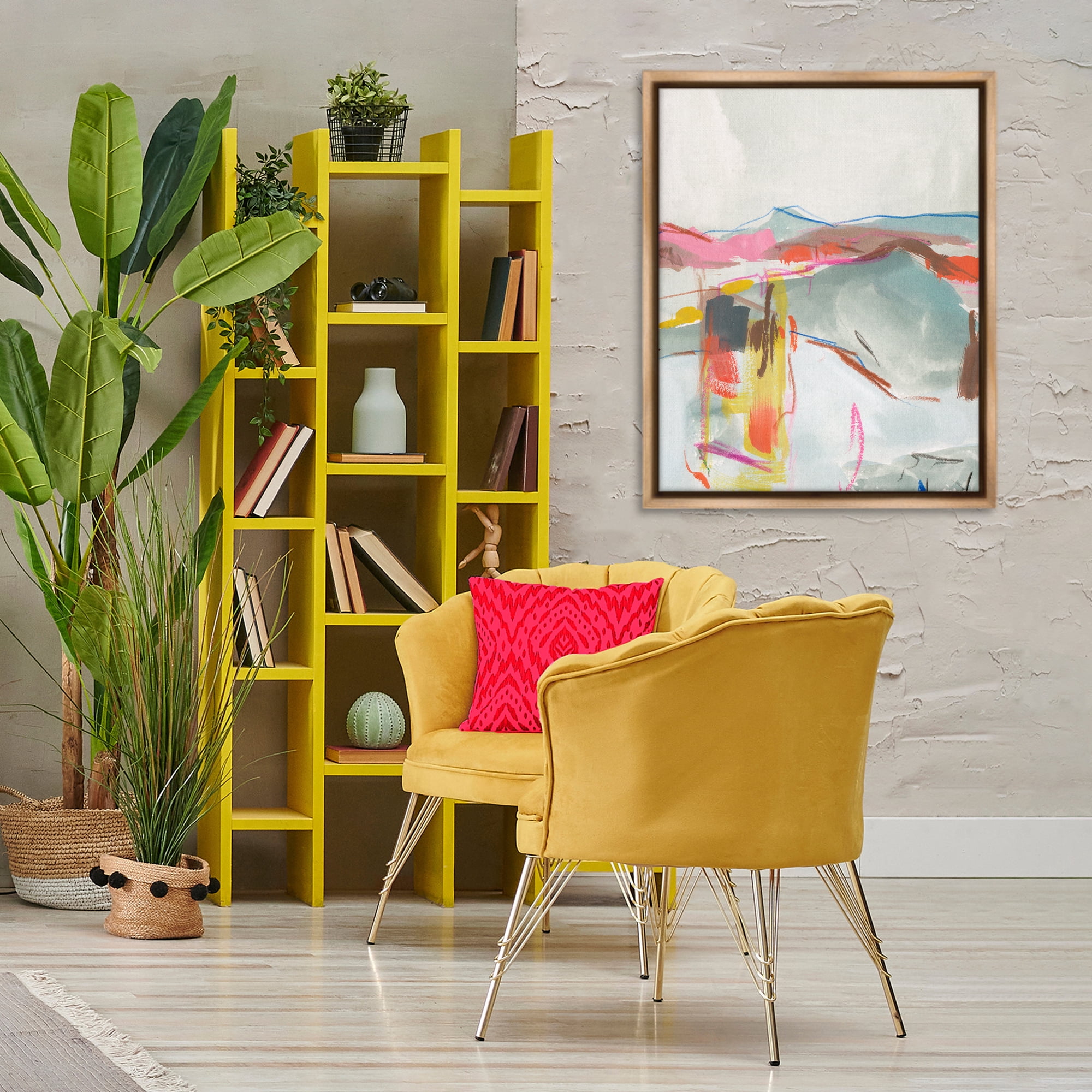 Stupell Industries Mountain Shape Impressions Abstract Painting Brown Floater Framed Canvas Art Print Wall Art, 25 x 31