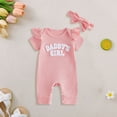thumbnail image 2 of CAICJ98 Newborn Baby Girls Summer Clothes Daddy's Girl Embroidery Ruffle Short Sleeve Jumpsuit Bubble Romper Bodysuit Outfits with Headband (Pink,0-3 Months), 2 of 4