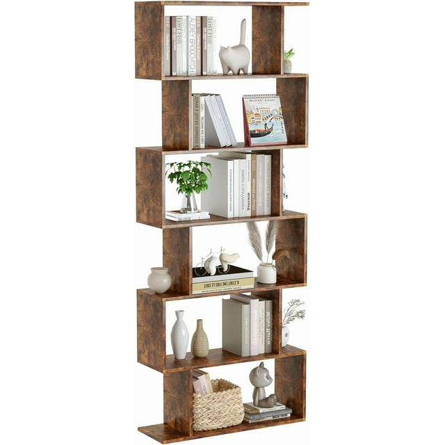 Bookshelf Geometric Bookcase S Shaped Book Shelves Unit for Living Room Tier Tall Decorative Display Shelf for Bedroom Study Room Rustic