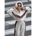 thumbnail image 6 of Women'S 2 Piece Lounge Outfits Zip Up Sweat Set Contrast Striped Wide Leg Jogging Pants Travel Track Suit White XL, 6 of 9