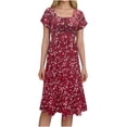thumbnail image 2 of Amzcrzy Robes pour Femmes Robe Fleurie pour Femmes Robes pour Femmes Mode Féminine Imprimé Manches Shrot Robes Plissées Robe Longueur Genou Robes Midi pour Femmes, 2 of 6