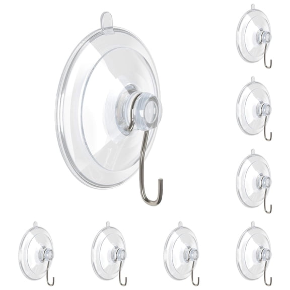 RUIKI 8 Pack Suction Cup Hooks, Removable No Drill Hooks with Strong Hold, Clear Small Suction Hooks for Shower Bathroom Kitchen Glass Tile, Wall Hooks for Towels Keys