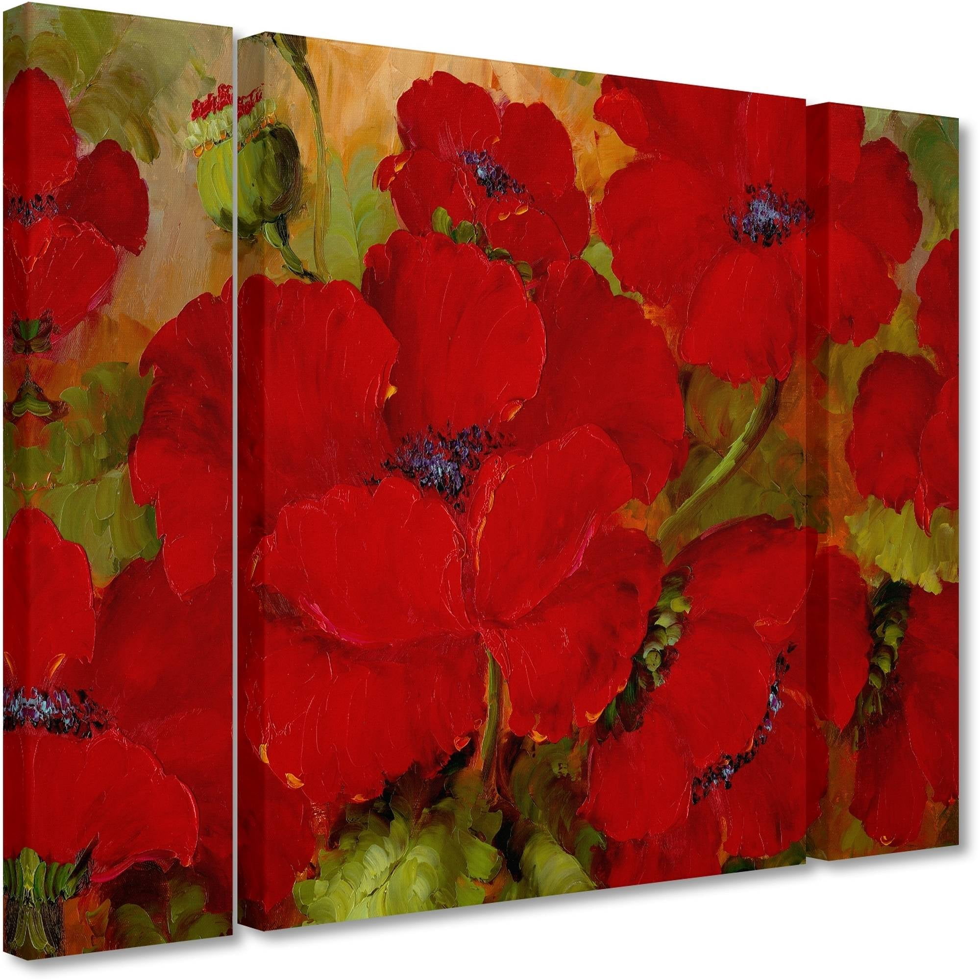 Trademark Fine Art "Poppies" Canvas Art by Rio Three Panel Set