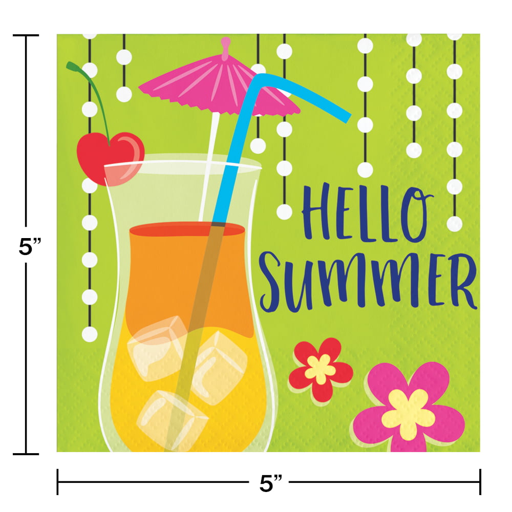 Hello Summer 16 Ct Beverage Napkins Beach Pool Party 