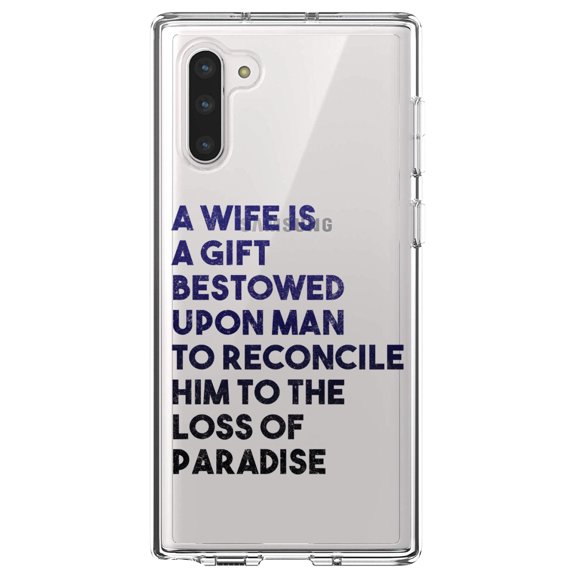 DistinctInk Clear Shockproof Hybrid Case for Samsung Galaxy Note 10 (6.3" Screen) - TPU Bumper Acrylic Back Tempered Glass Screen Protector - A Wife is a Gift Bestowed Upon Man
