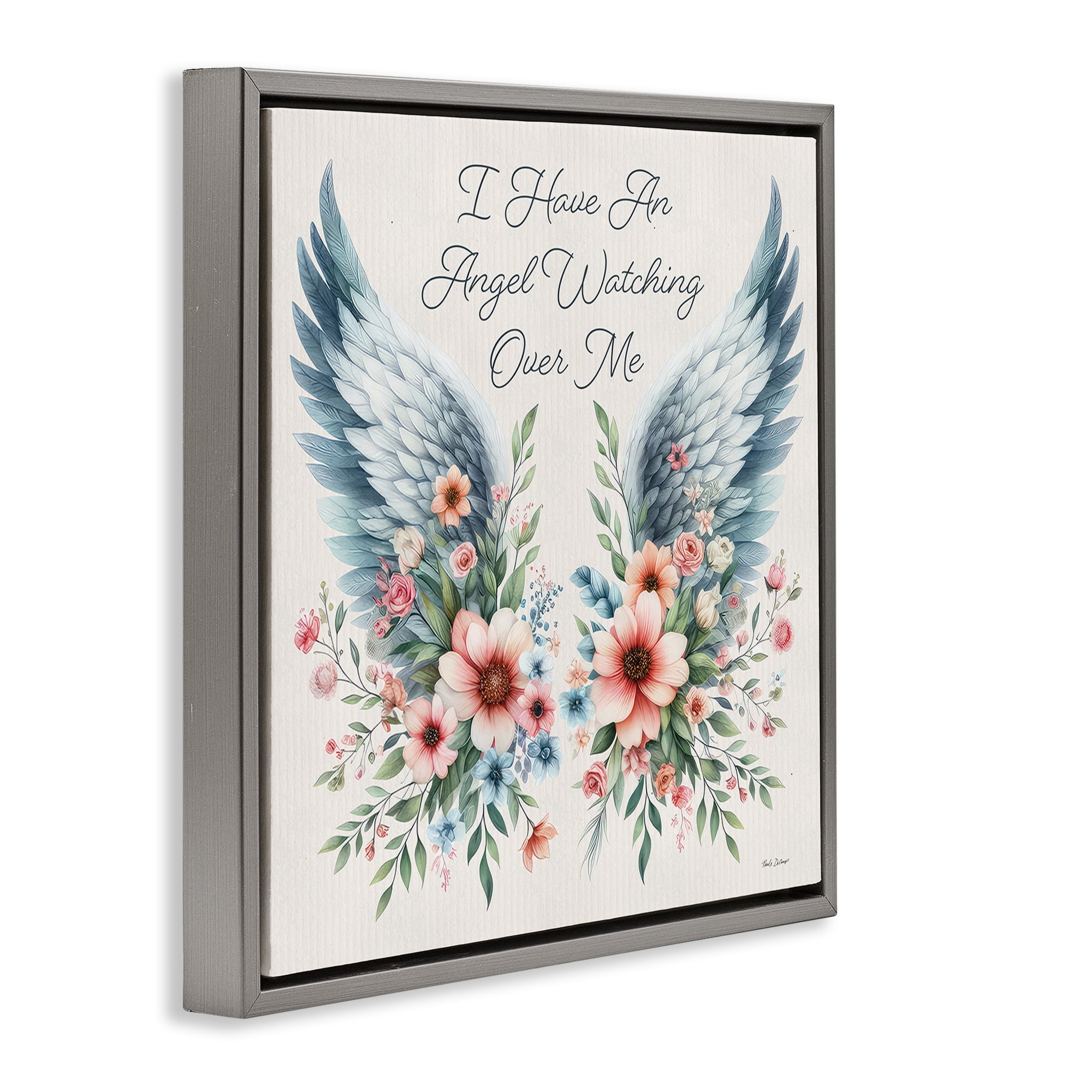 Stupell Industries Angel Watching Me Plants & Flowers Painting Gray Floater Framed Canvas Art Print Wall Art, 25 x 25