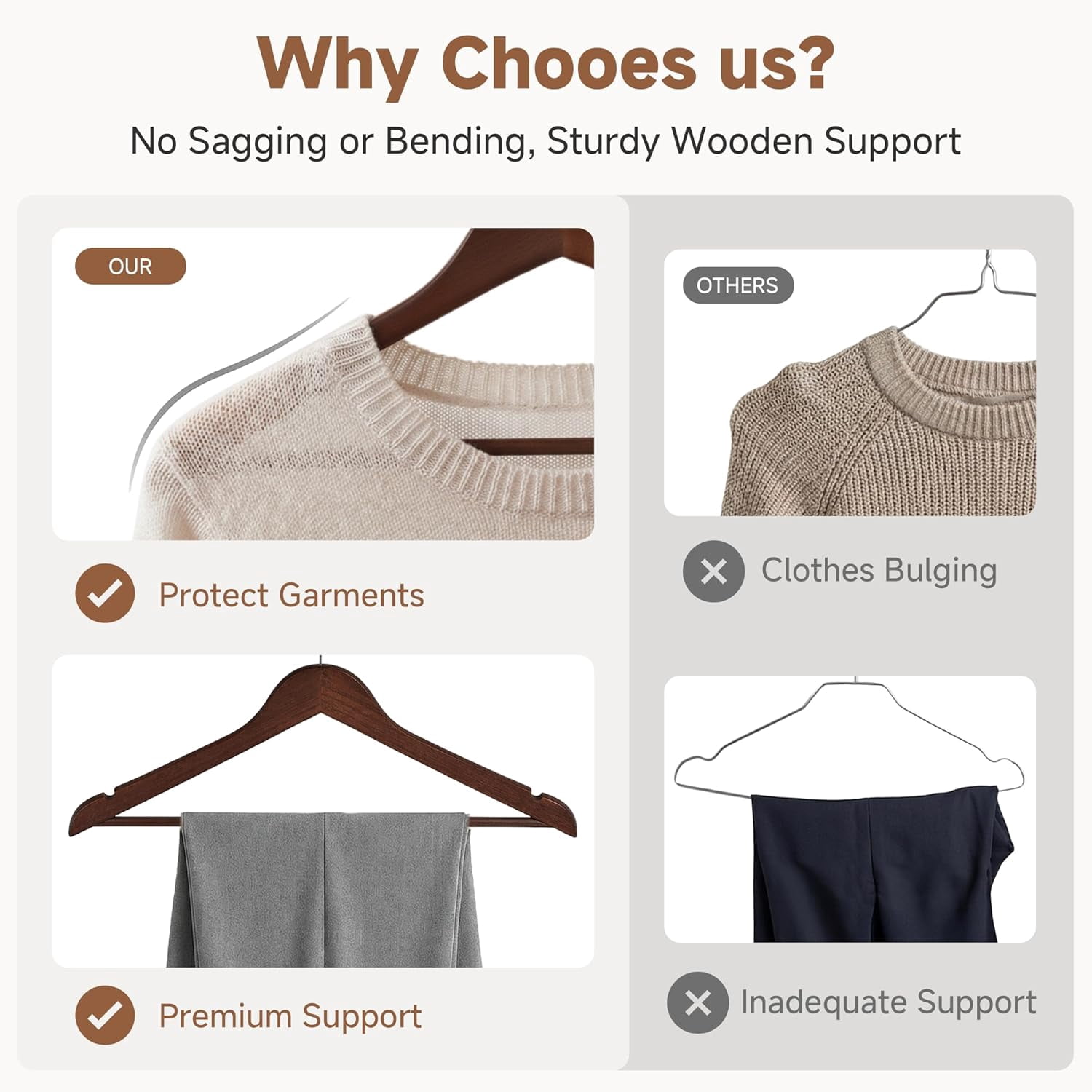 Storageworks Wood Hangers 20 Pack, Premium Wooden Coat Hangers with Contoured Shoulders, Non-Slip Pant Bar, Heavy Duty Suit Hangers, Walnut