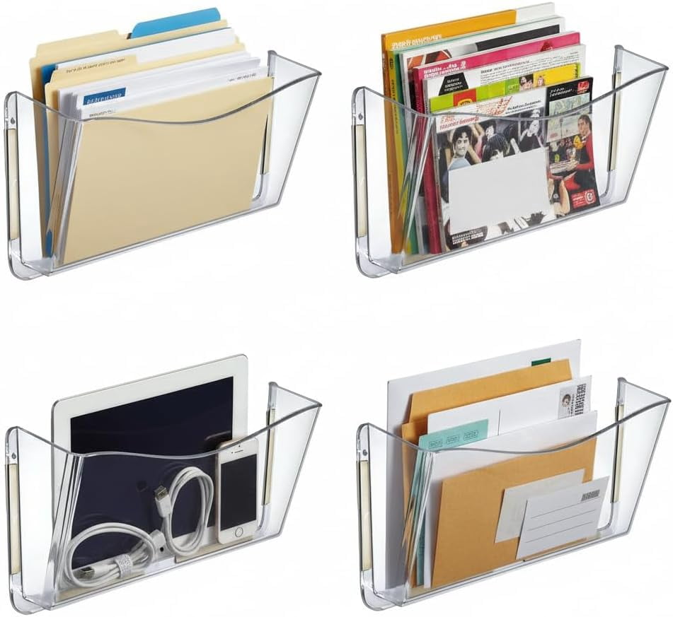 Azar Displays 250035 Clear Single Pocket Wall File with double-sided adhesive tape, 4 pack