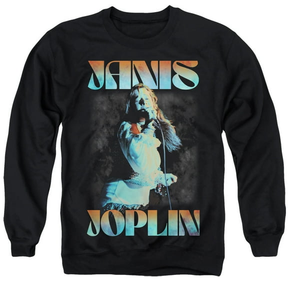 Janis Joplin Janis Deco Wash Unisex Adult Crewneck Sweatshirt,Black, Large