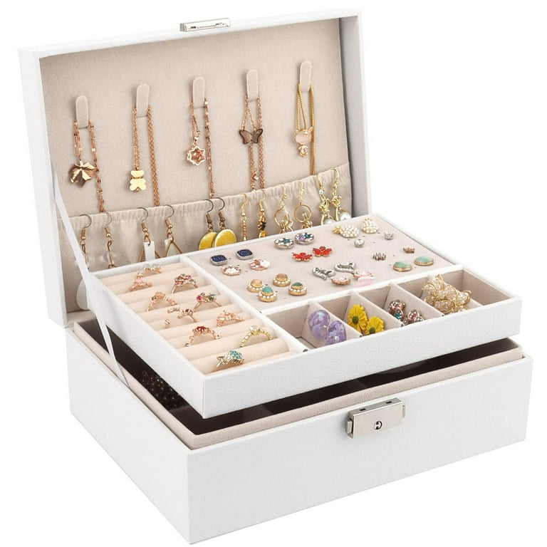 A Akraf Jewelry Box Organizer, 2-Layer White Leather Storage photo 1