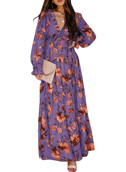 SHEWIN Boho Floral Print Maxi Dress with Long Sleeve and India Ubuy