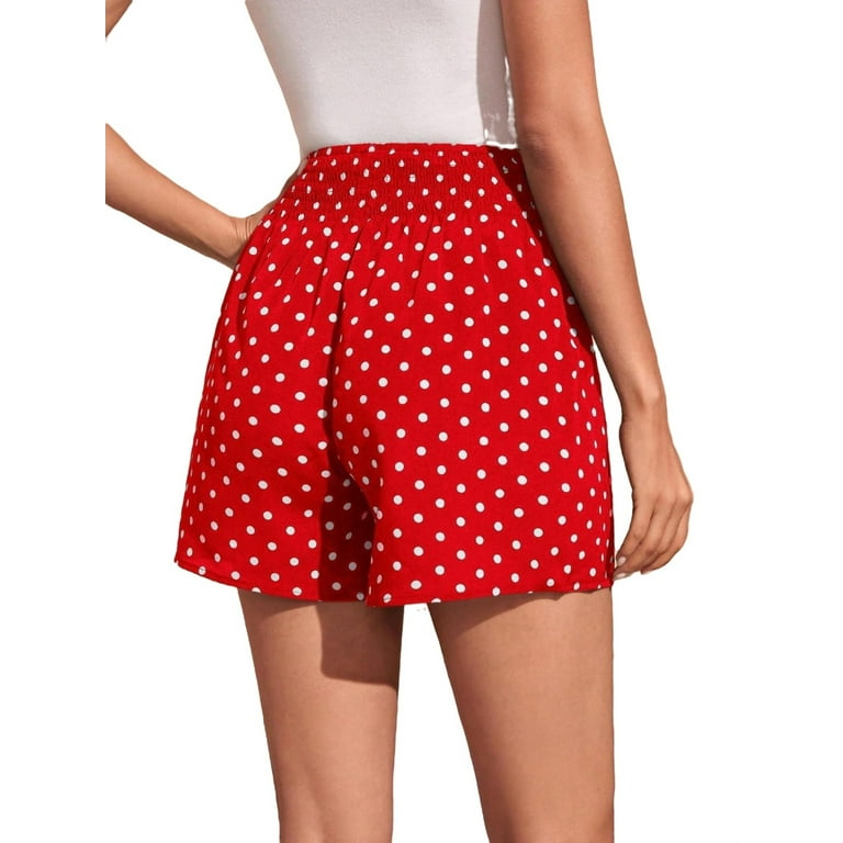 Women s Casual Polka Dot Wide Leg Red Shorts S