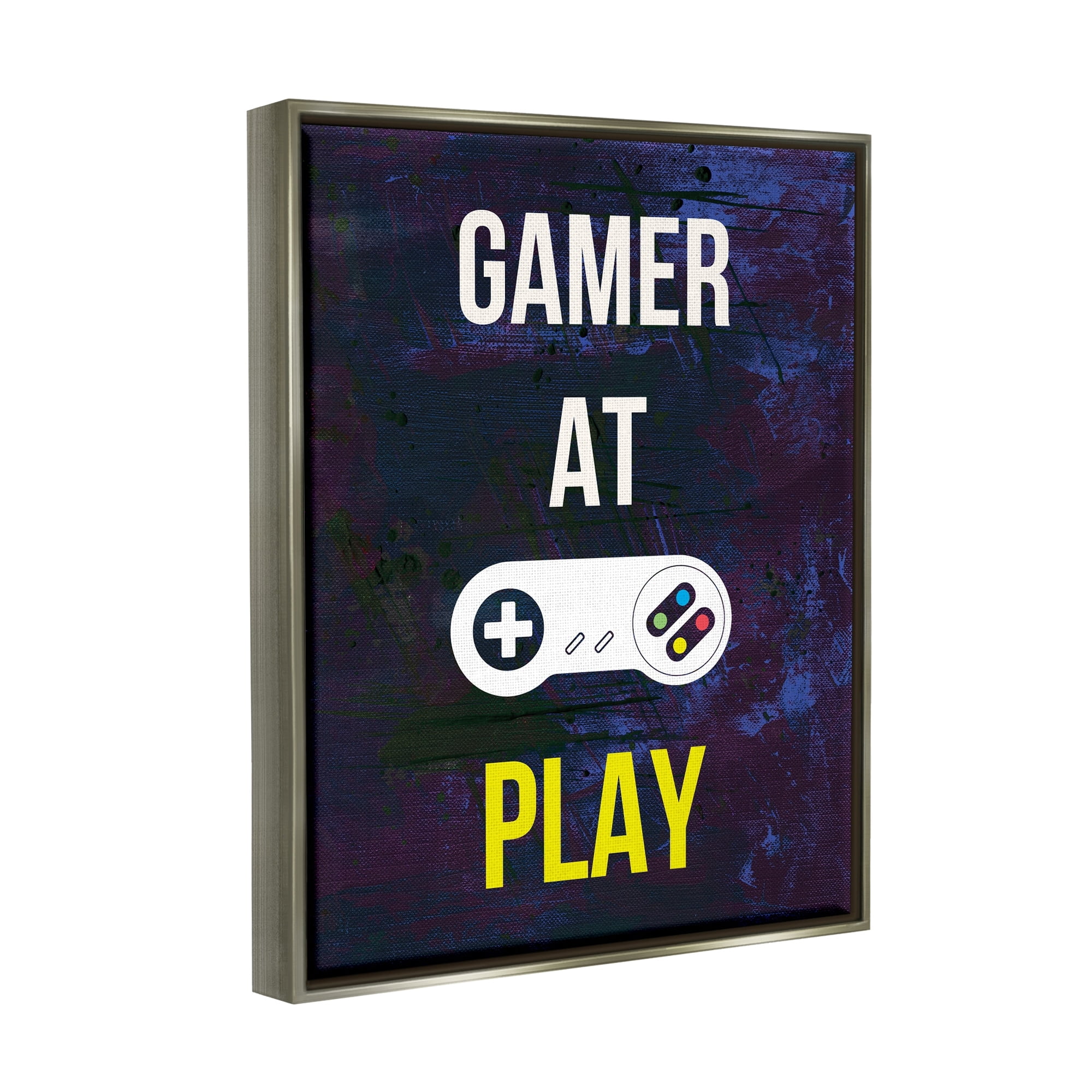 Stupell Industries Gamer At Play Vivid Layered Background Controller Graphic Art Luster Gray Floating Framed Canvas Print Wall Art, Design by Annie Warren