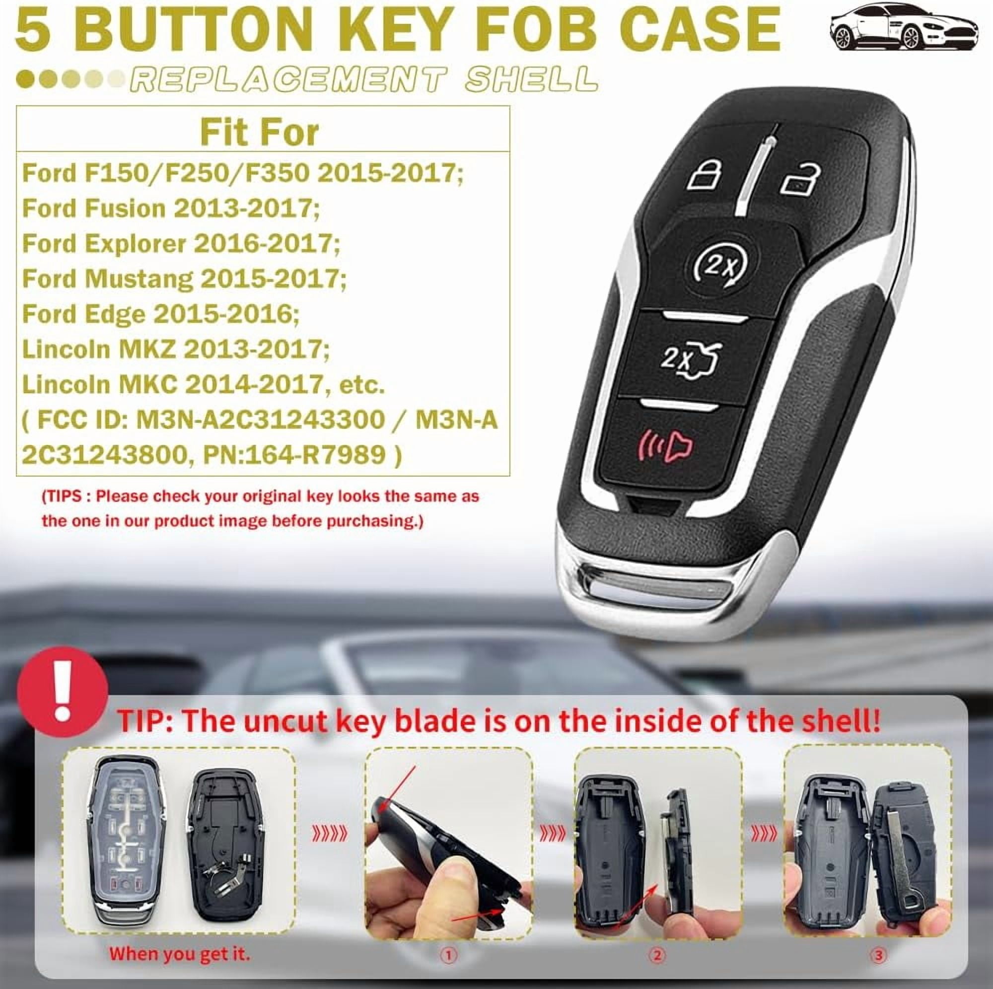 Key Fob Case Replacement for Ford F150 F250 F350 Fusion Mustang Explorer Edge Lincoln MKZ MKC MKX 2014 2015 2016 2017 5 Button Pad Cover Keyless Entry Remote Control Smart Car Key Fob Shell