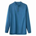 thumbnail image 4 of COSFO Solid Mens Tshirts Long Sleeve Casual Cotton Linen Tops Pullover Crew Neck Button Loose Men Classic T-Shirt, 4 of 5