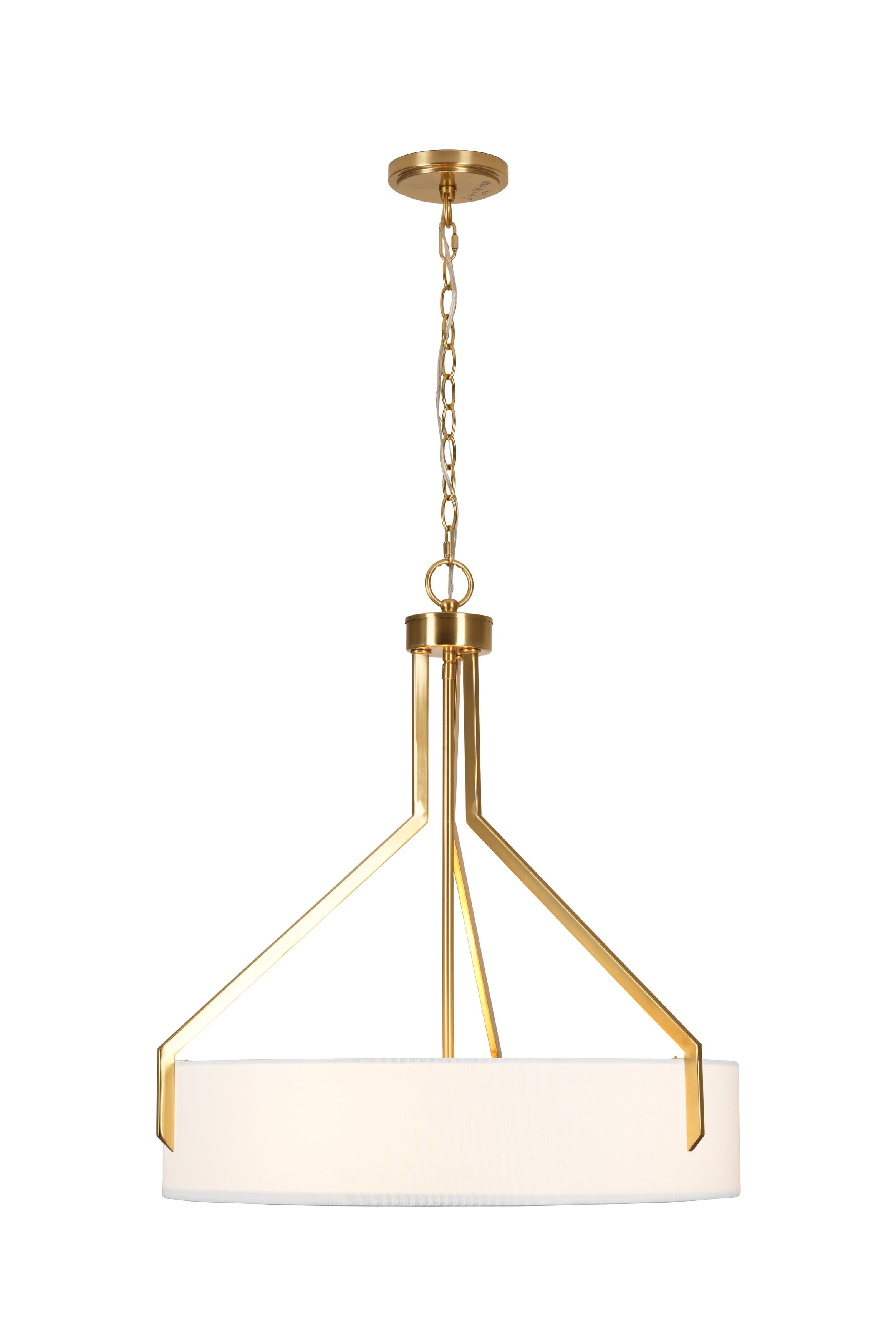 Kenroy Home Thayne 24'' Pendant Light Fixture with Off-White Fabric Drum Shade for Dining Room, Kitchen Table, Bathroom, Foyer, or Entryway, Brushed Gold