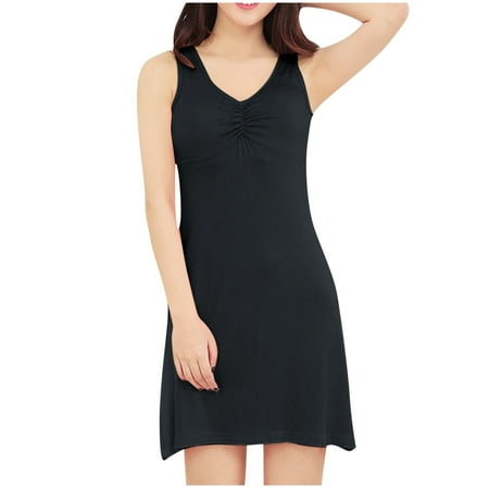 Big Sales juhao Tank Nightgowns for Women Crewneck Sleeveless Sleepwear with Built in Bra Soft Comfy Night Gown Lingerie Dress
