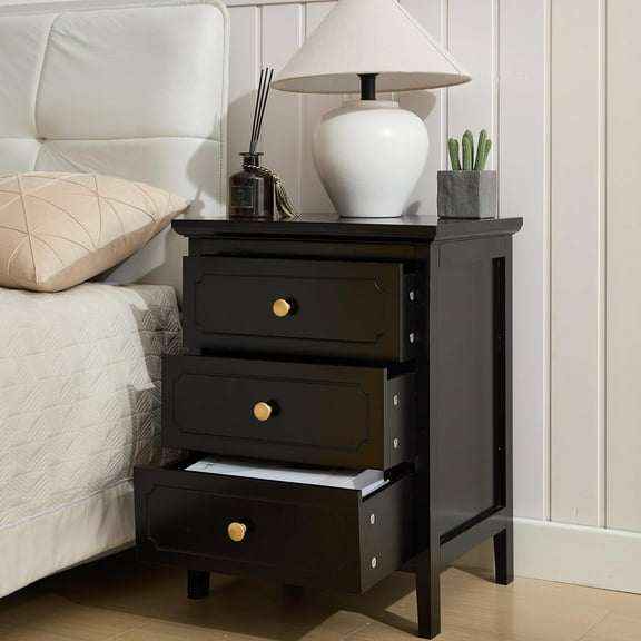 YIGOBUY 3 Drawer Nightstand Black End Table Bedroom Furniture Side Table for Living Room Bedroom19 Inch(Black, 19)