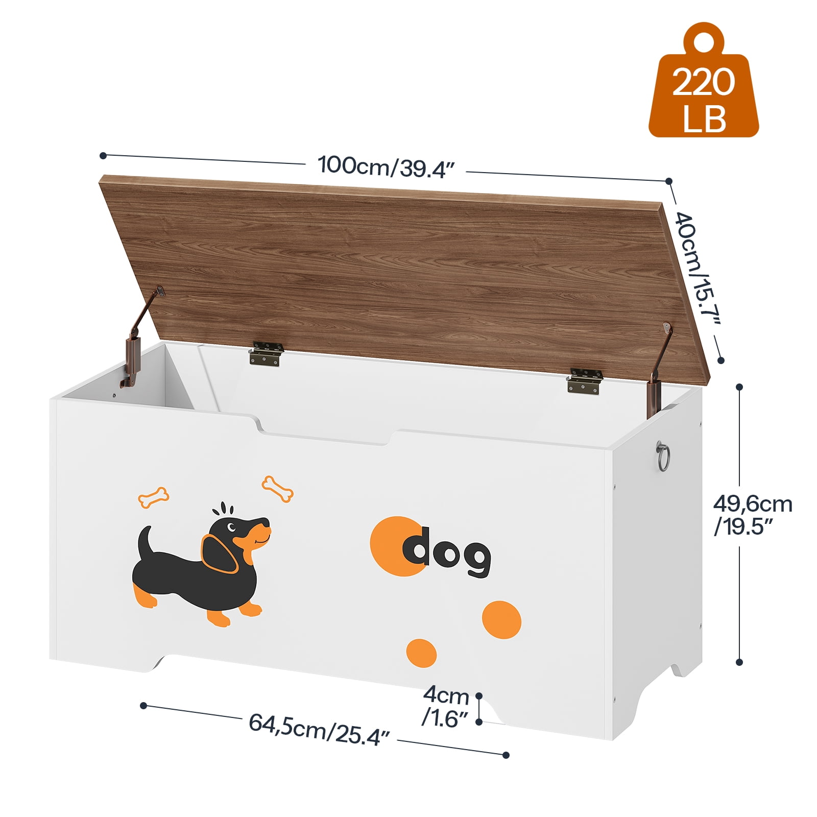 HOOBRO Storage Bench, Toy Box Organizer with Puppy Pattern, Shoe Bench with 2 Safety Hinges,&nbsp;Farmhouse Style, 39.4''L x 15.7''W x 19.5''H for Entryway,White and Walnut WH494CW01