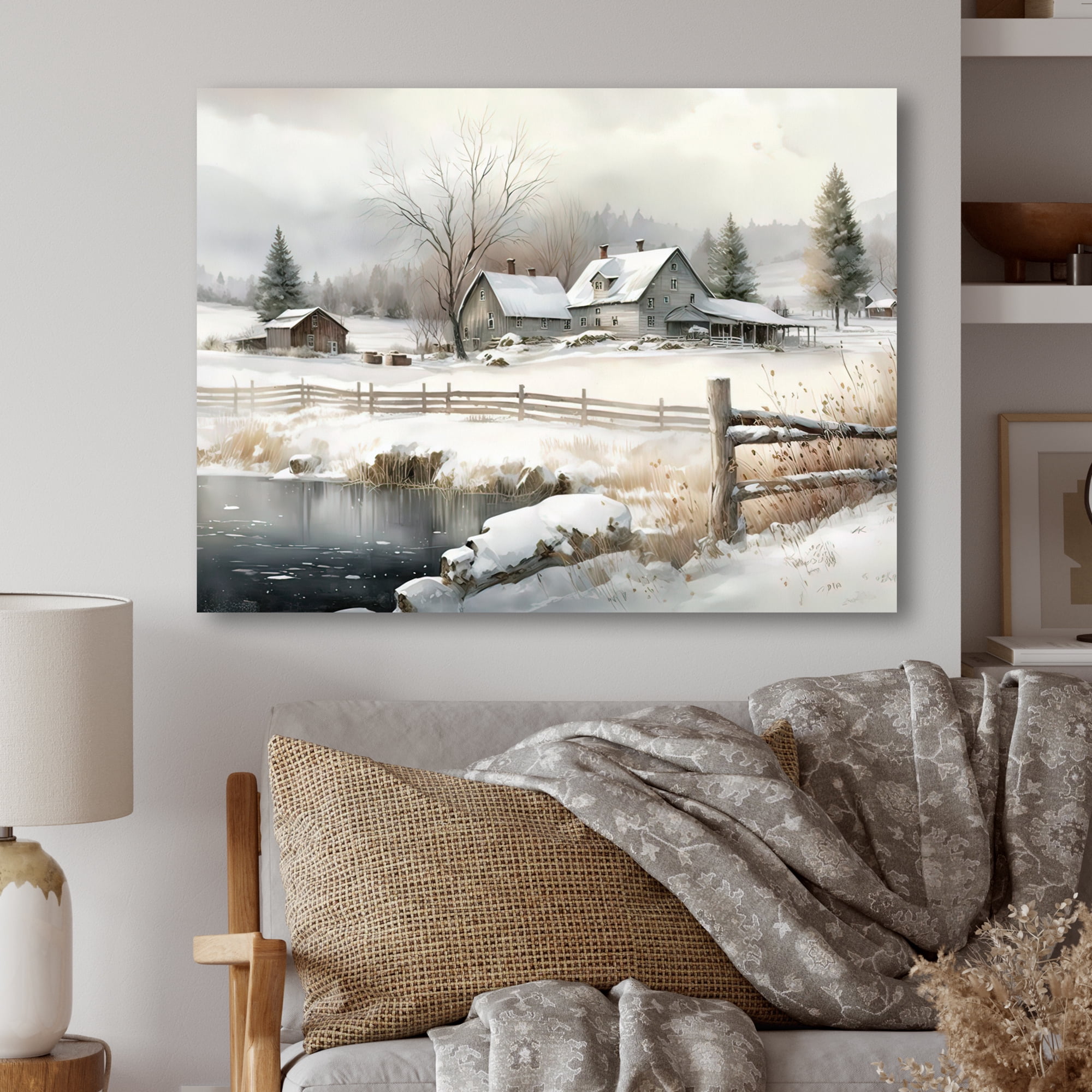 Designart Indiana Farm In Winter Canvas Wall Art